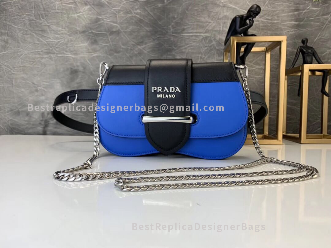Prada Sidonie Mini Black And Blue Leather Belt Bag SHW 021